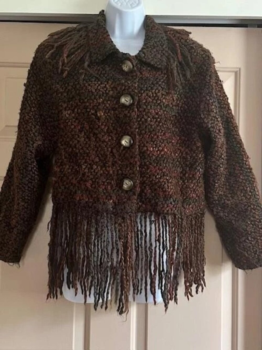 * Vintage Fringed Cropped Acrylic Jacket E. Clair Designs Made In Austin Texas